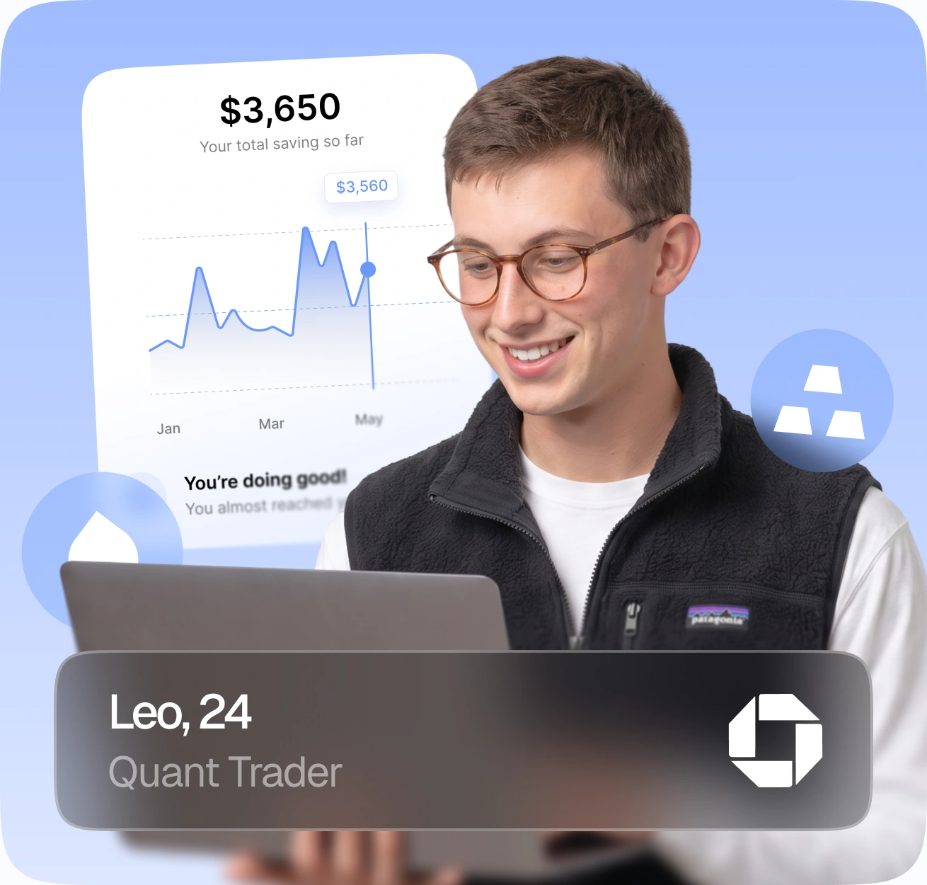 Leo, 24, Quant Trader, with a $3,650 savings chart